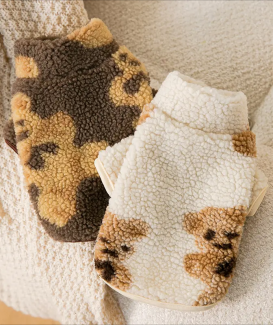 Wholesale Fashion Pet Dog Cotton-padded Clothes Teddy Bear Print Pomeranian Fur Dog Jacket Furry Coat